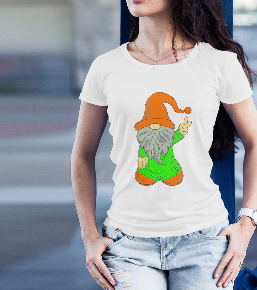 Cute Gnome Say Hi Peace Gesture T-Shirt