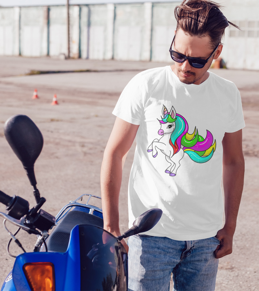 Vibrant Rainbow-Maned Unicorn Charm T-Shirt