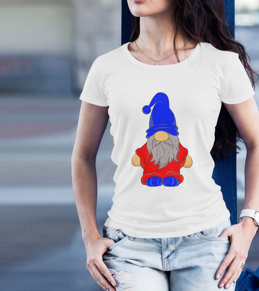 Funny Gnome With Blue Hat And Red Suit T-Shirt