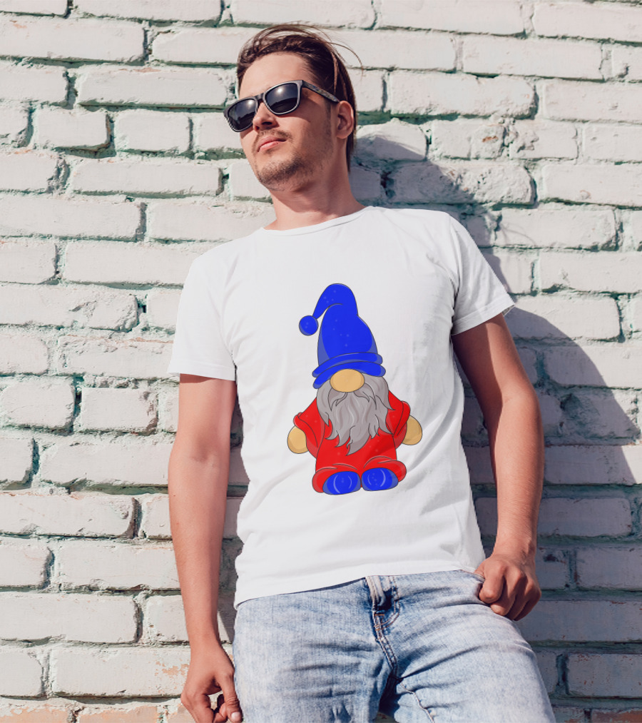 Funny Gnome With Blue Hat And Red Suit T-Shirt