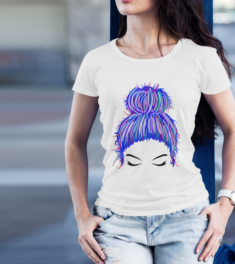 Messy Bun Mom Colorful Hair Updo T-Shirt