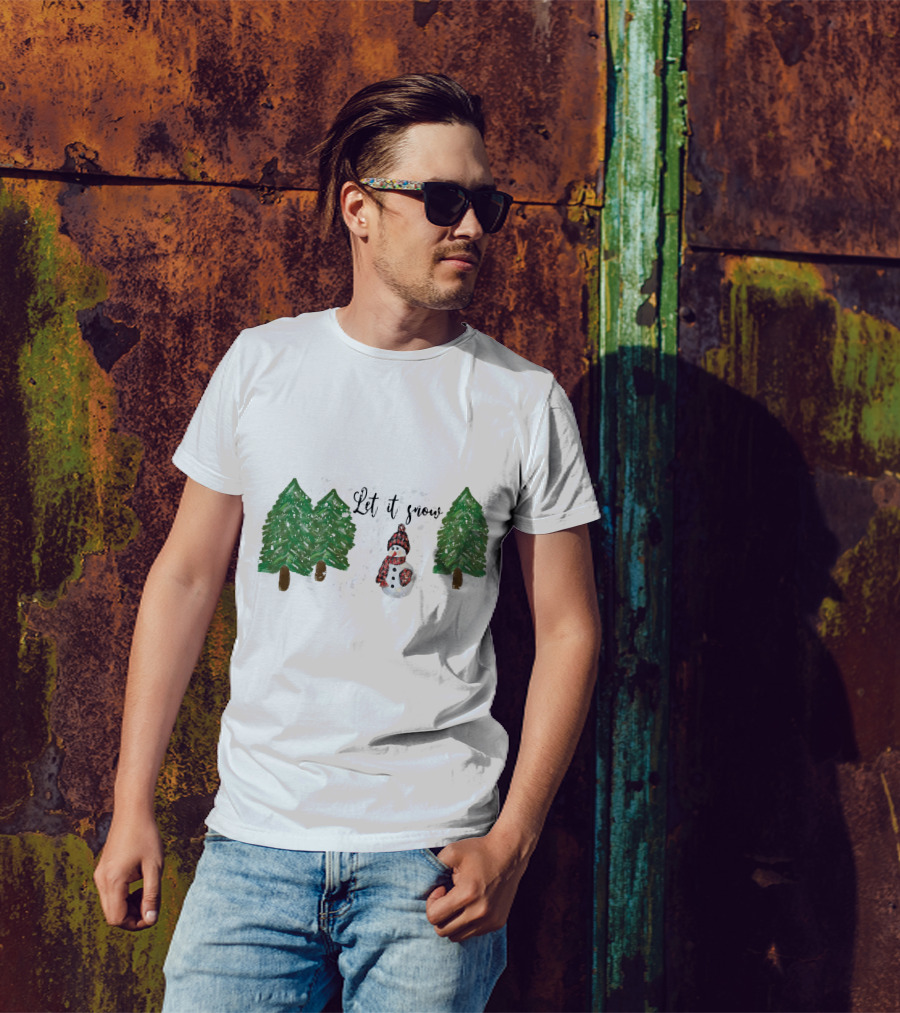 Let It Snow Watercolor Snowman And Pine Trees T-Shirt