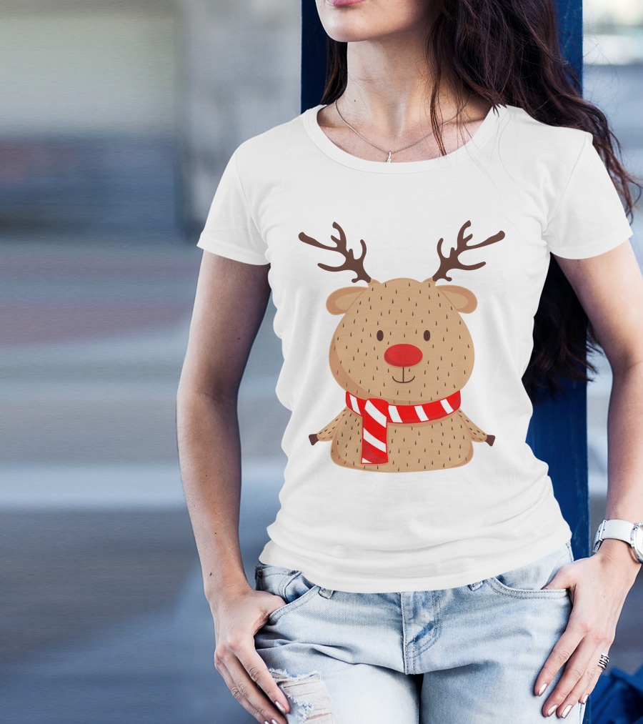 Baby Reindeer In Festive Winter Scarf T-Shirt