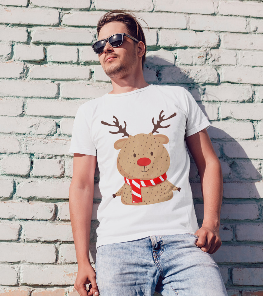 Baby Reindeer In Festive Winter Scarf T-Shirt