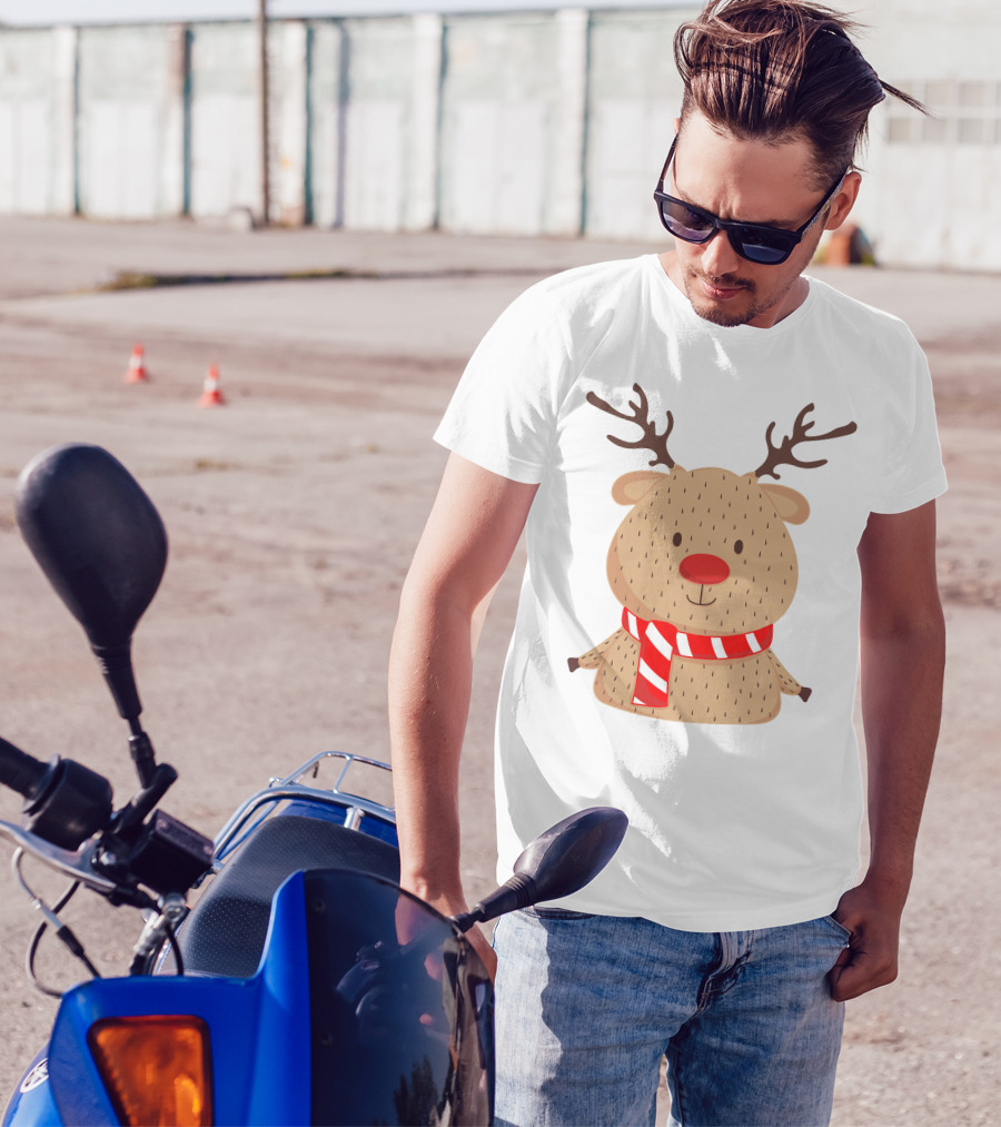 Baby Reindeer In Festive Winter Scarf T-Shirt