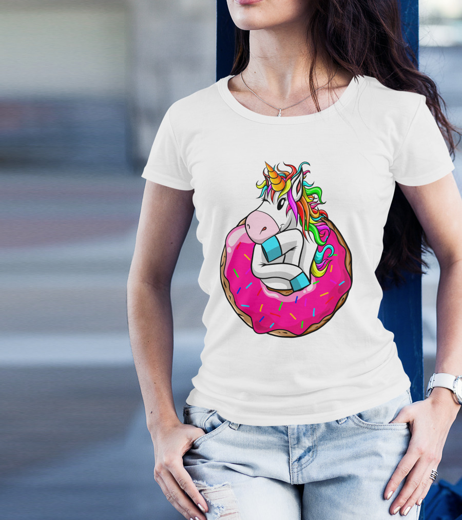 Baby Unicorn Inside Pink Sprinkled Donut T-Shirt