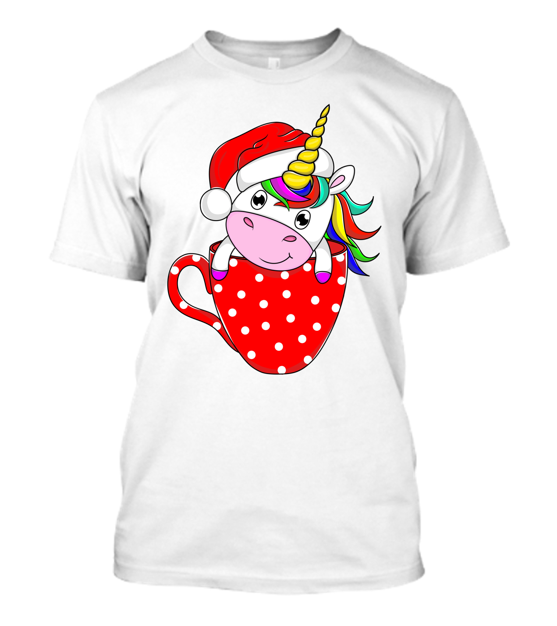 Santa Hat Unicorn In Polka Dot Red Cup T-Shirt