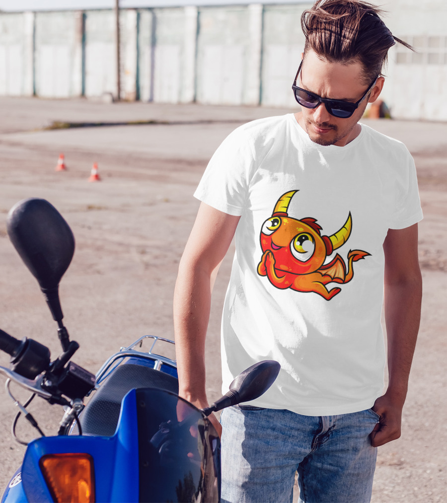 Orange Dragon Cute Cartoon Character With Horns And Wings T-Shirt