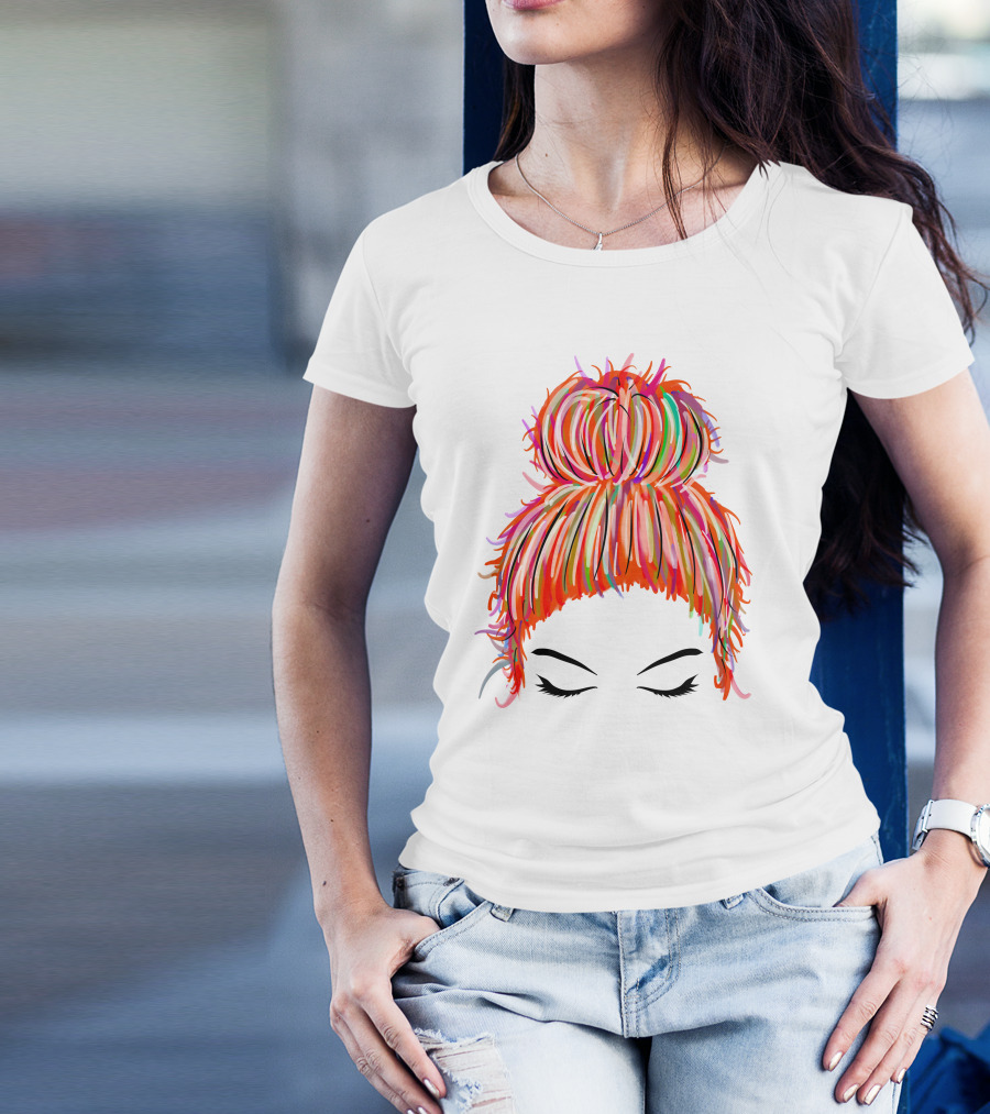 Messy Bun Hair Munlife Colorful Updo T-Shirt