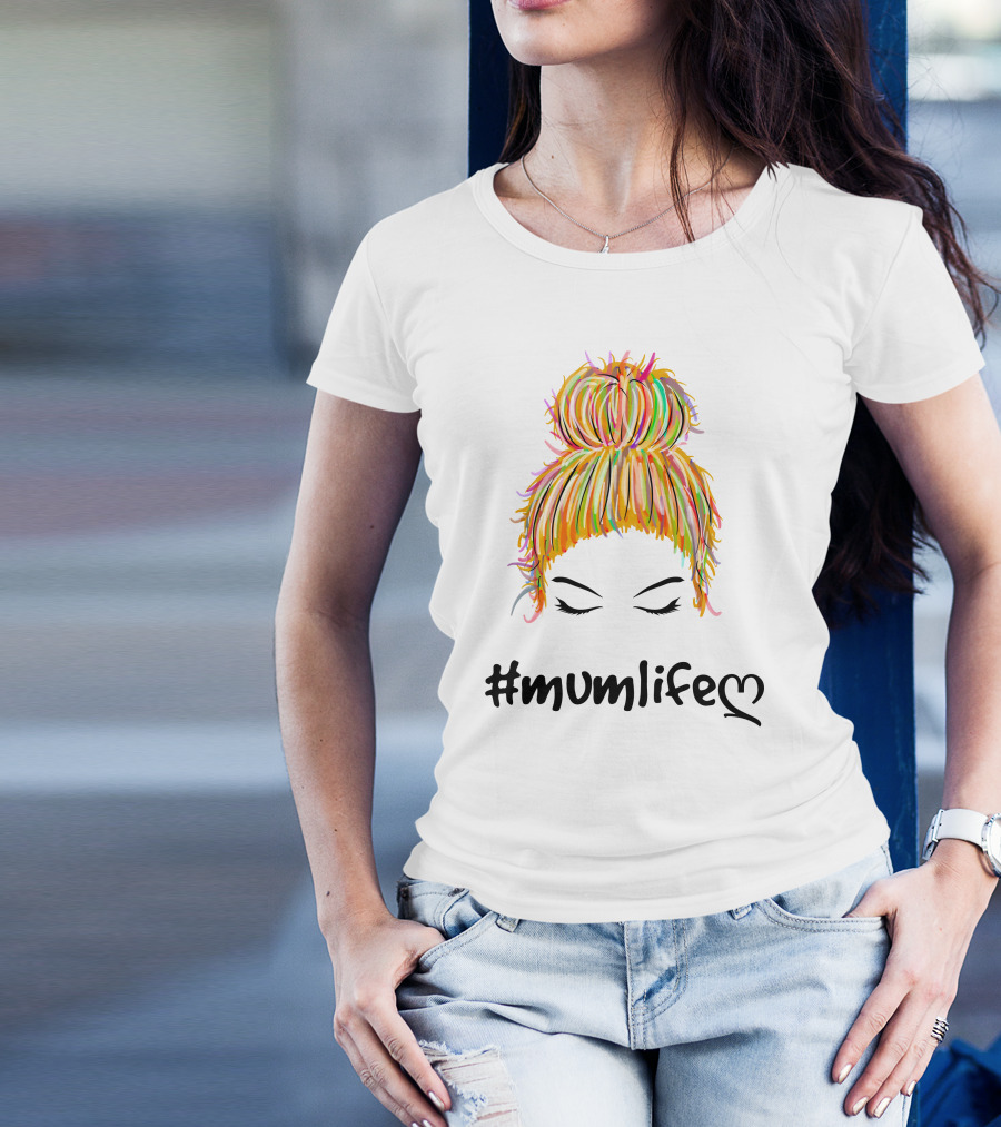 Messy Bun Hair Illustration #Mumlife Heart T-Shirt
