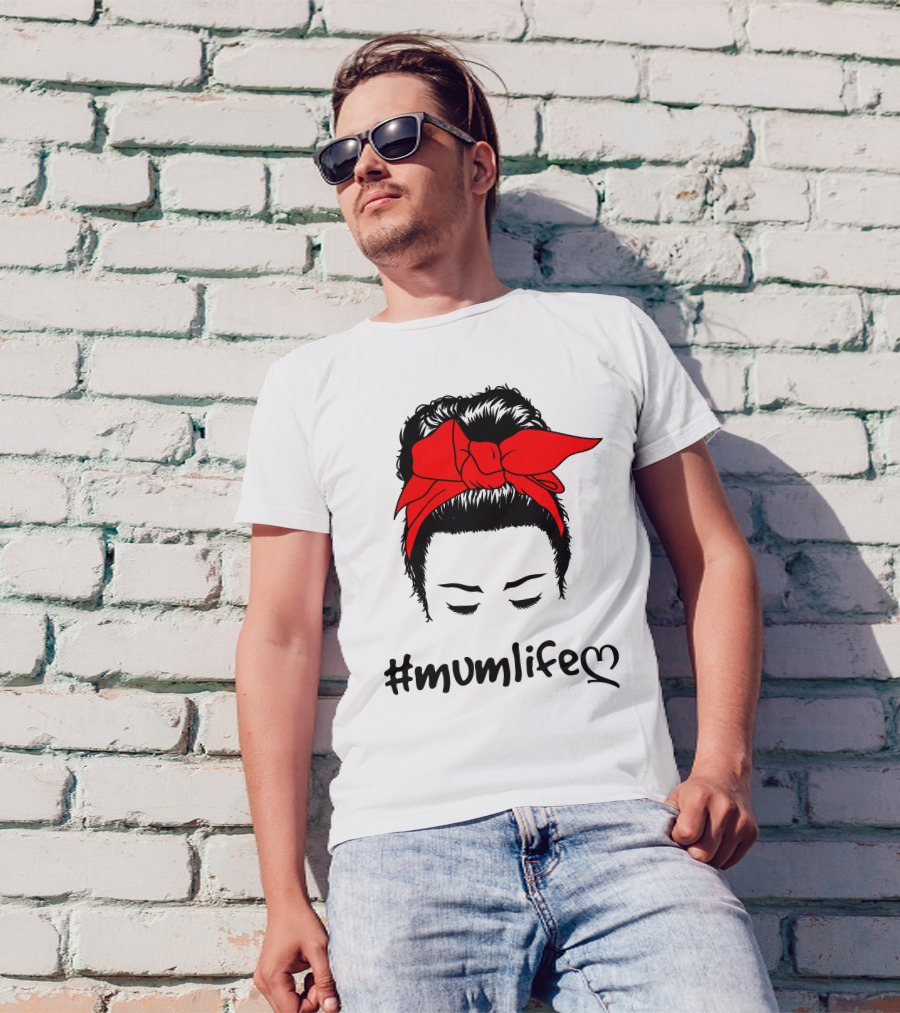 Messy Bun Red Bow #Mumlife T-Shirt