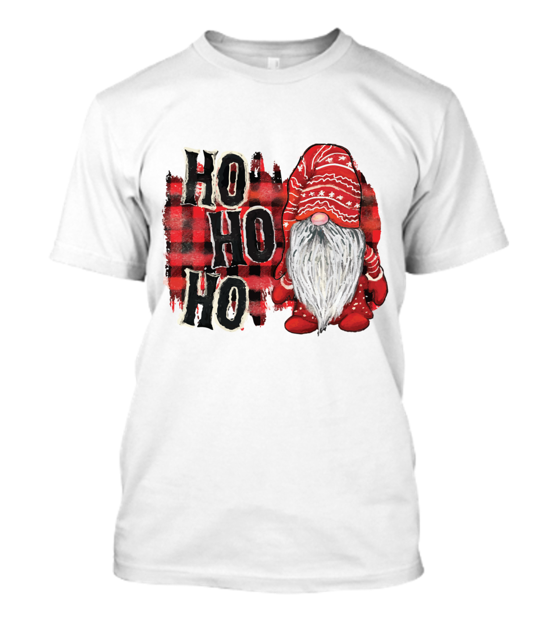 Watercolor Plaid Christmas Gnome Ho Ho Ho Red Holiday T-Shirt