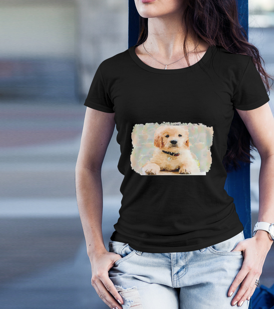 Watercolor Puppy Dog Golden Retriever Pastel Abstract T-Shirt