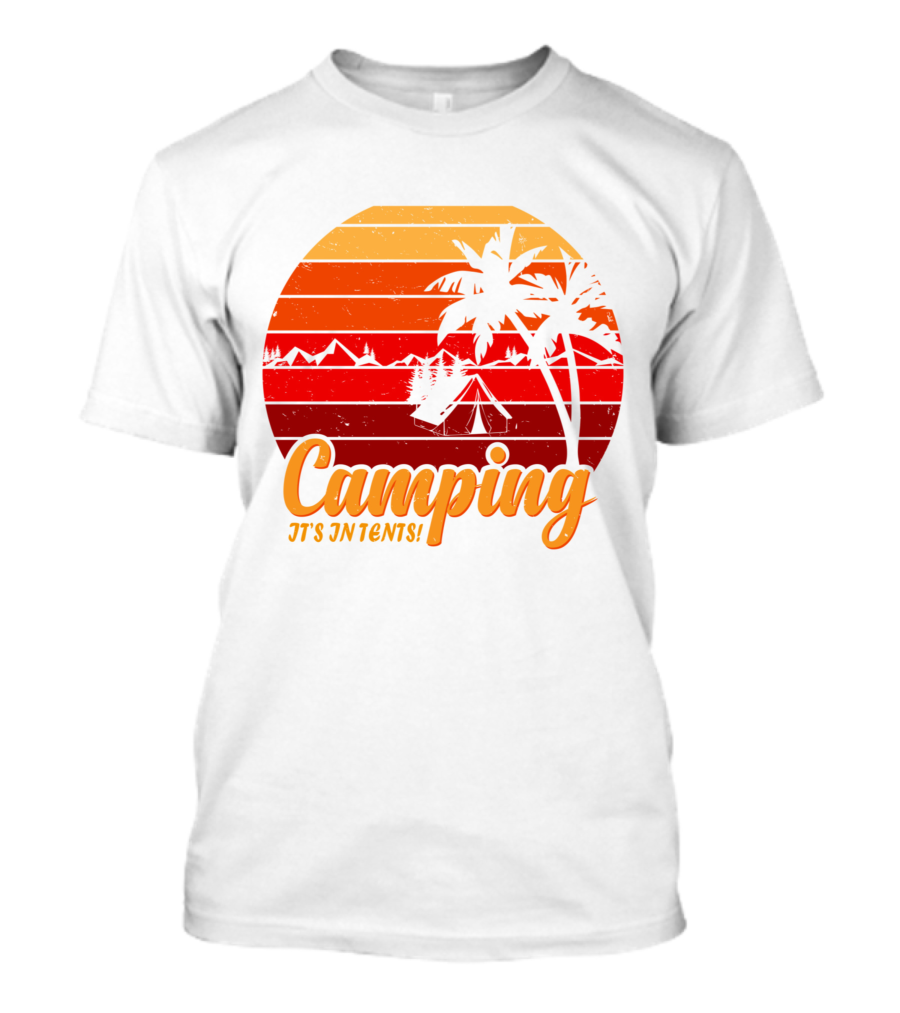 Camping It's In Tents Palm Trees Sunset Mountains T-Shirt