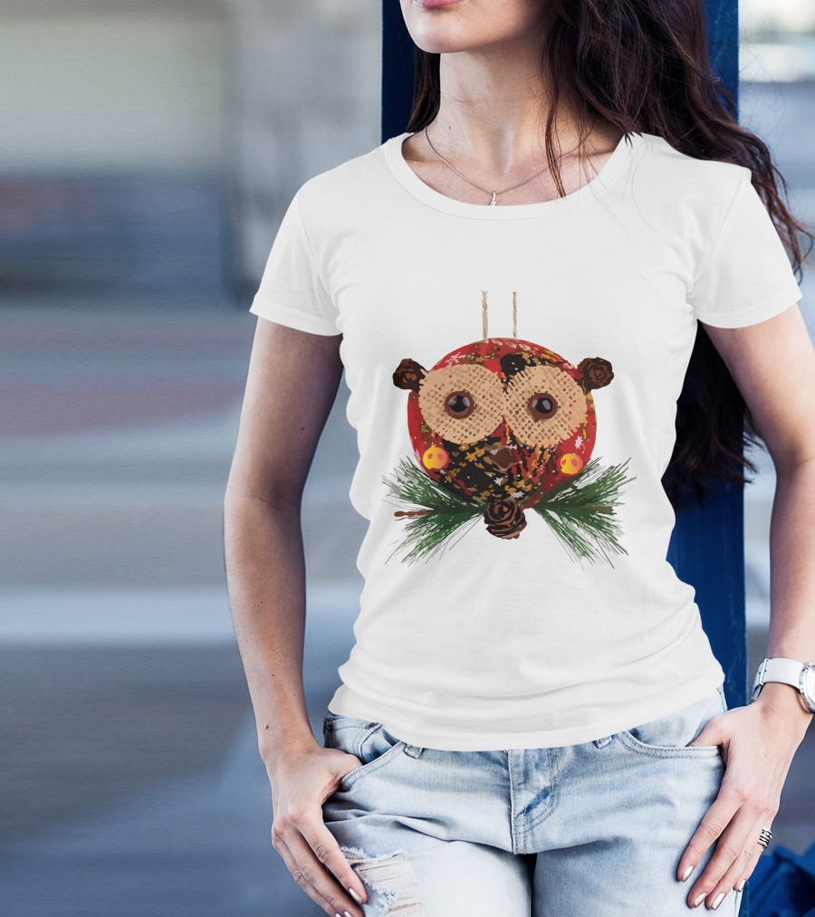 Christmas Ball Ornaments Owl With Pinecones And Greenery T-Shirt
