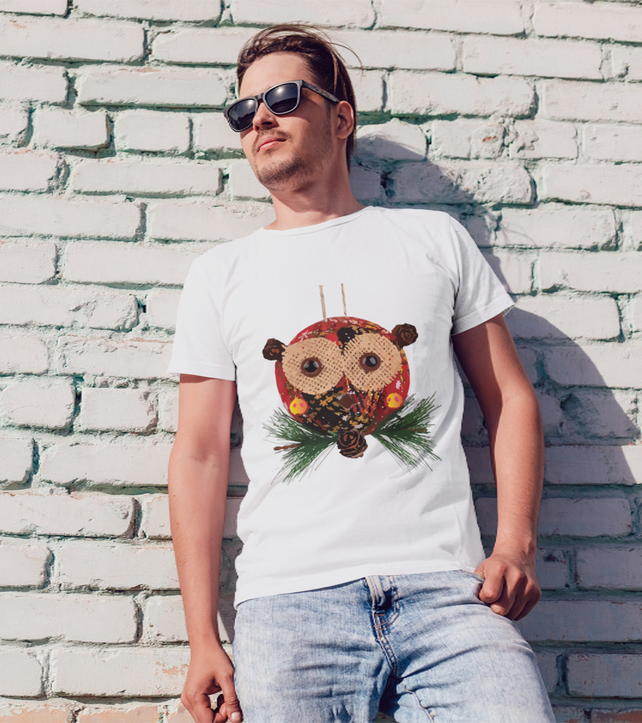 Christmas Ball Ornaments Owl With Pinecones And Greenery T-Shirt