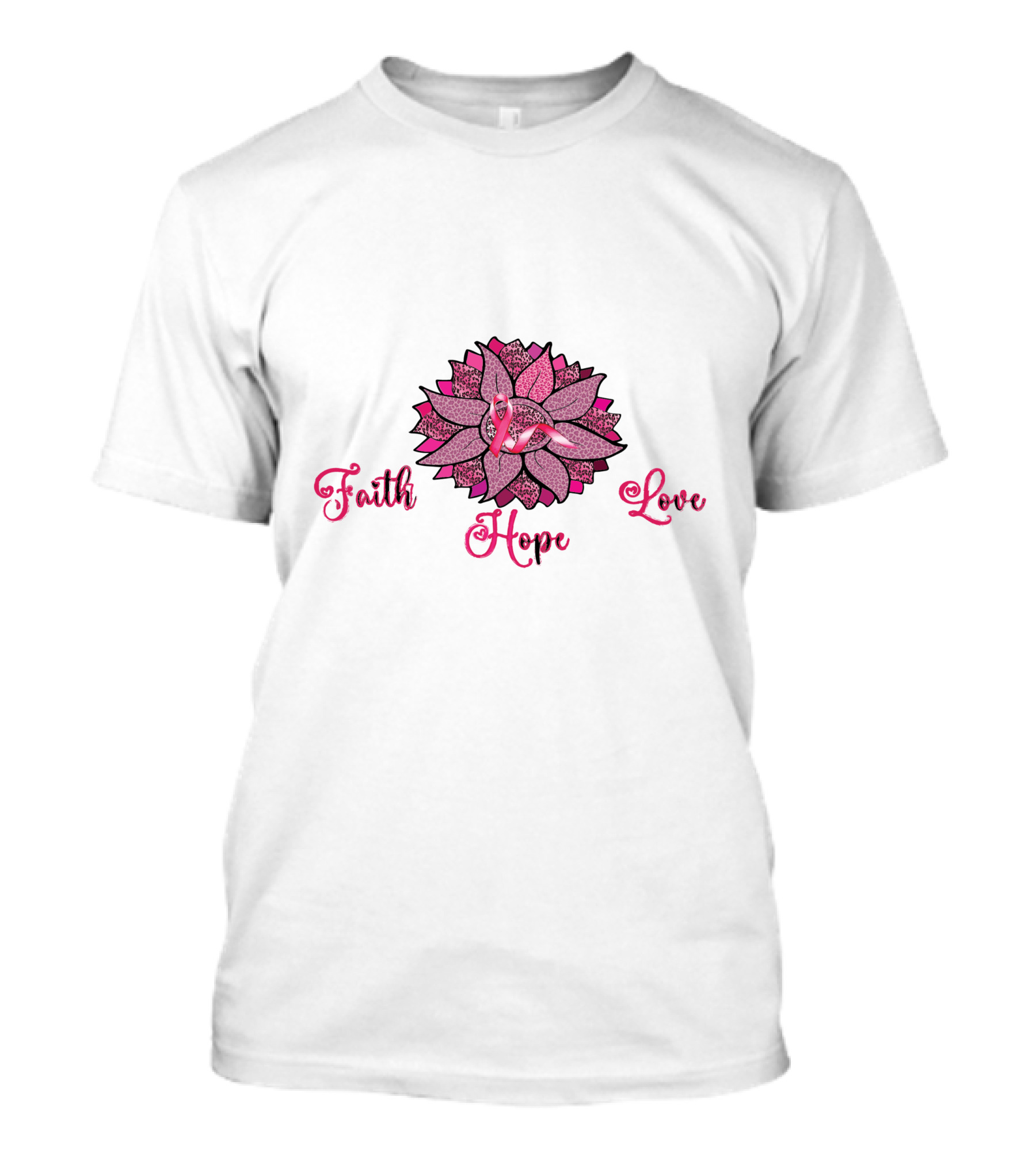 Faith Hope Love Pink Ribbon Leopard Sunflower T-Shirt