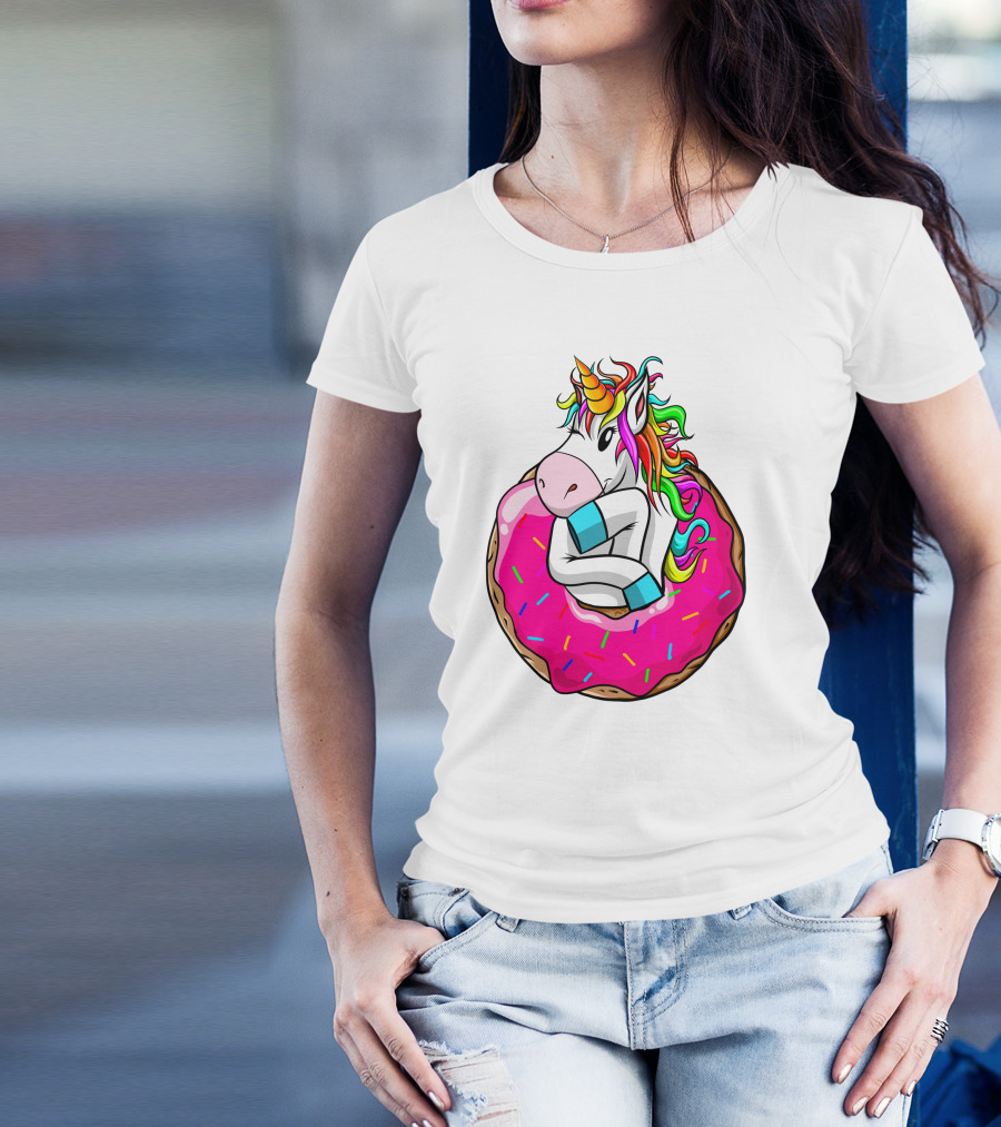 Unicorn Donut Cake Rainbow Horn Pink Sprinkles T-Shirt