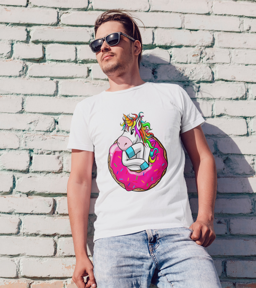 Unicorn Donut Cake Rainbow Horn Pink Sprinkles T-Shirt