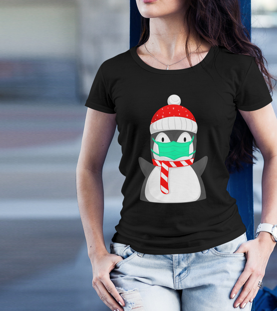 Pineguine Masked Penguin In Winter Hat And Scarf T-Shirt