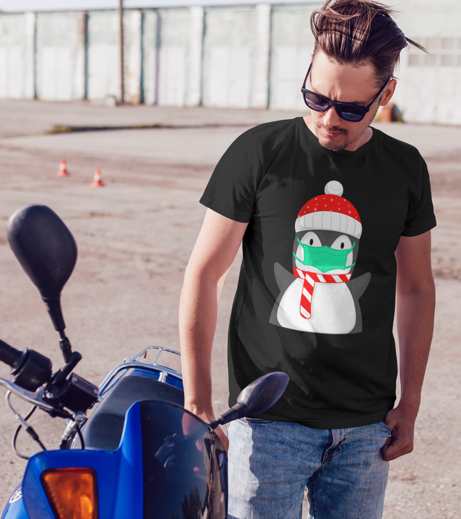 Pineguine Masked Penguin In Winter Hat And Scarf T-Shirt