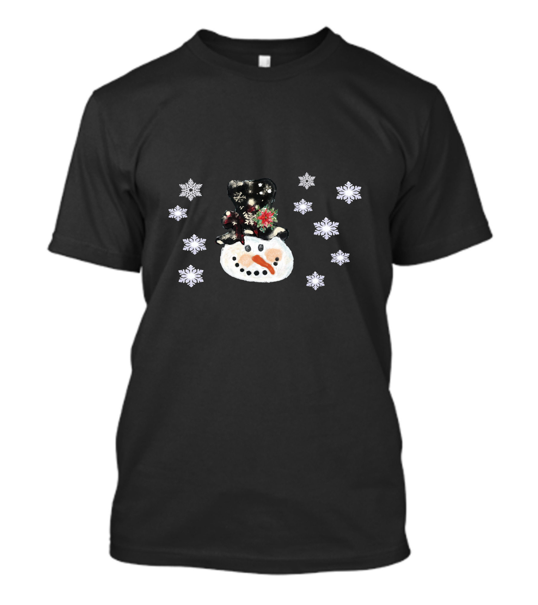 Vintage Watercolor Snowman Face With Snowflakes T-Shirt