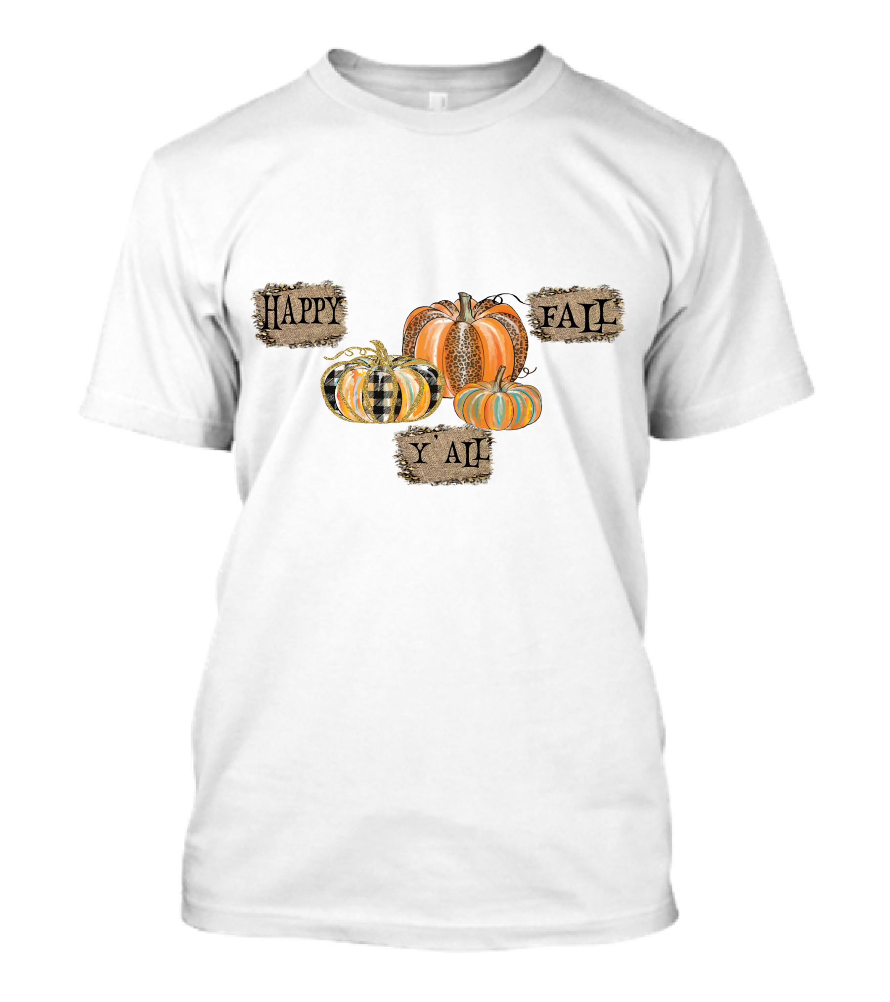 Happy Fall Y'all Pumpkin Plaid And Leopard T-Shirt