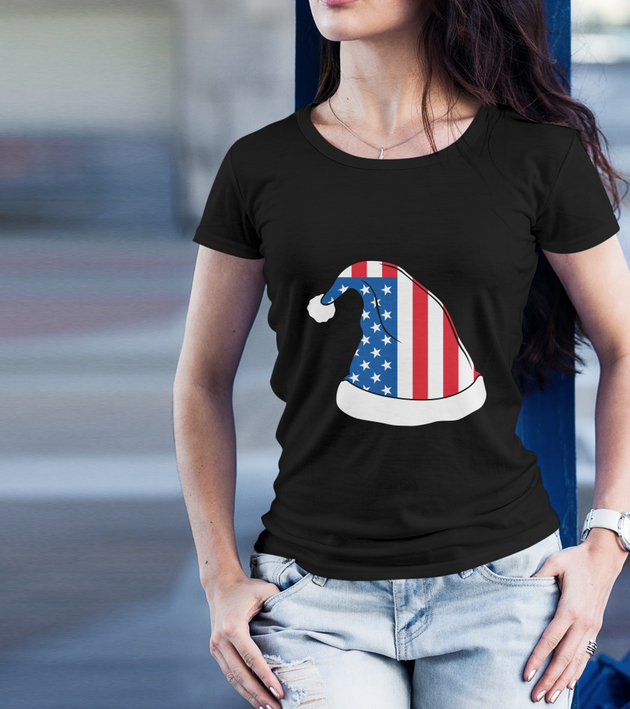 USA Flag Santa Hat Christmas Hat T-Shirt