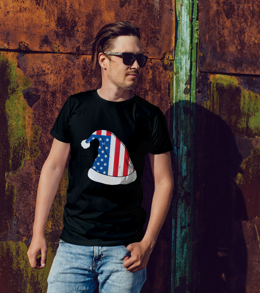 USA Flag Santa Hat Christmas Hat T-Shirt