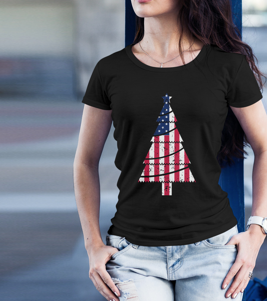 USA Flag Christmas Tree T-Shirt