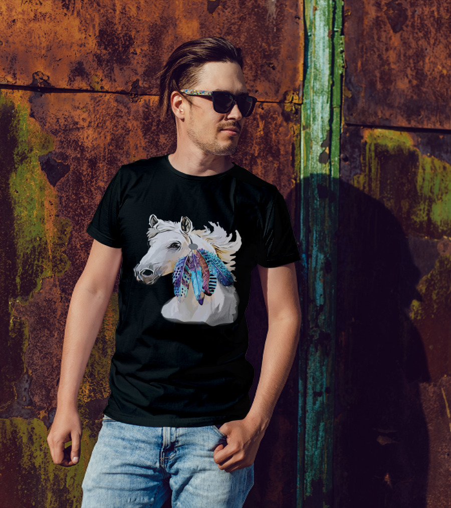 Horse Boho Feathers Vibrant Mane T-Shirt