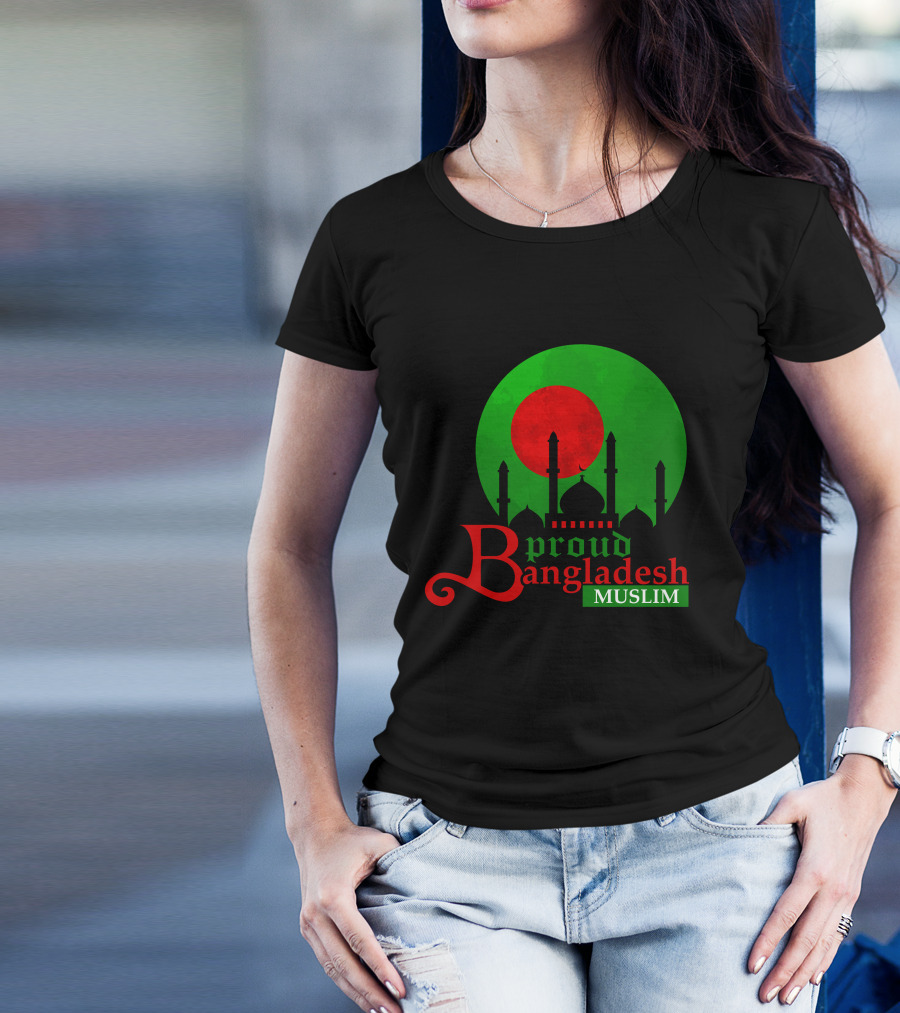 Proud Bangladesh Muslim Mosque Silhouette Flag T-Shirt