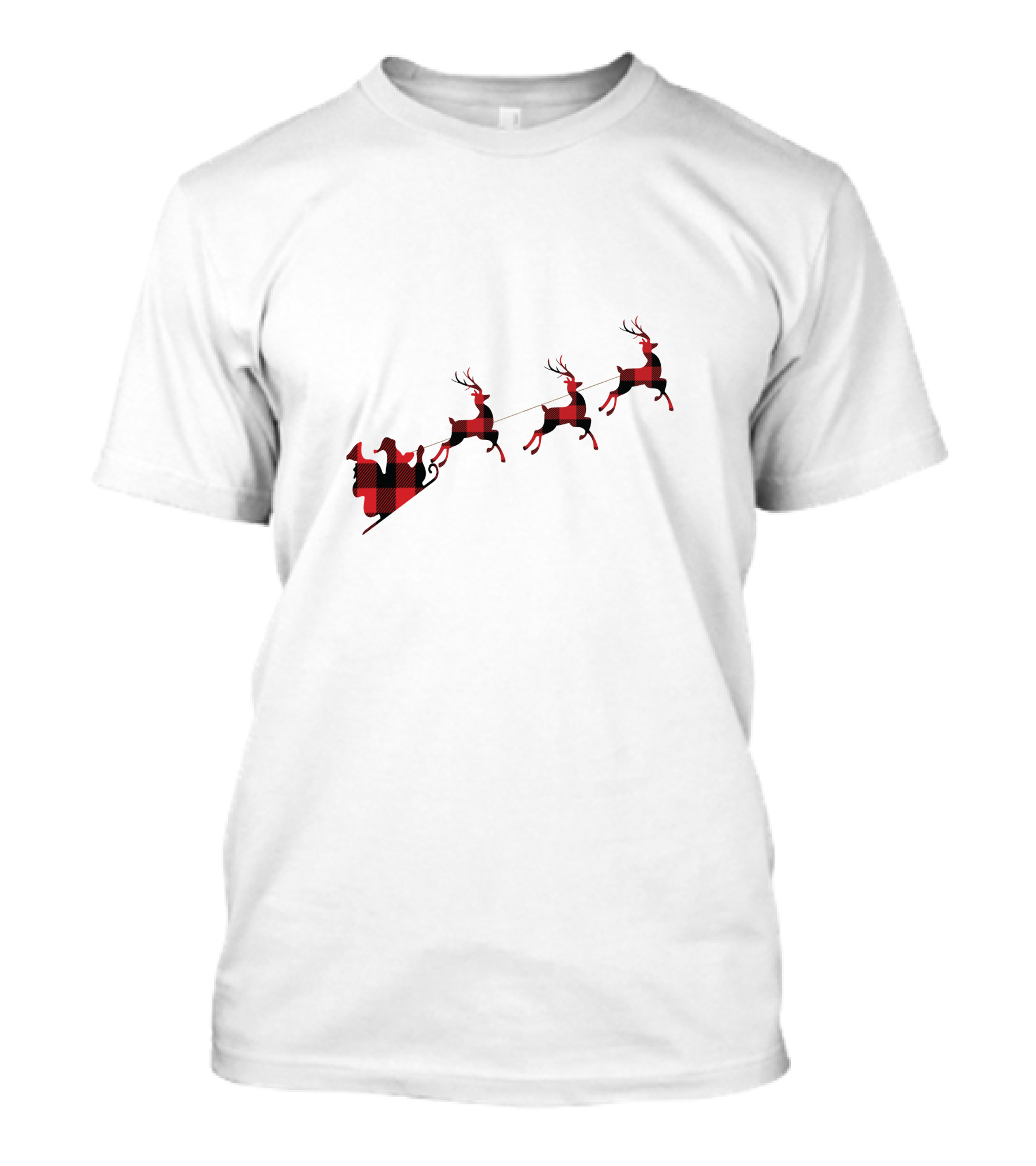 Buffalo Plaid Santa's Sleigh And Reindeers T-Shirt