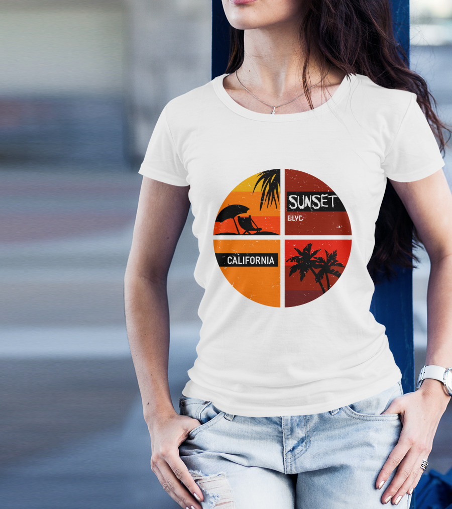 Sunset BLVD California Palm Trees And Beach Chair T-Shirt