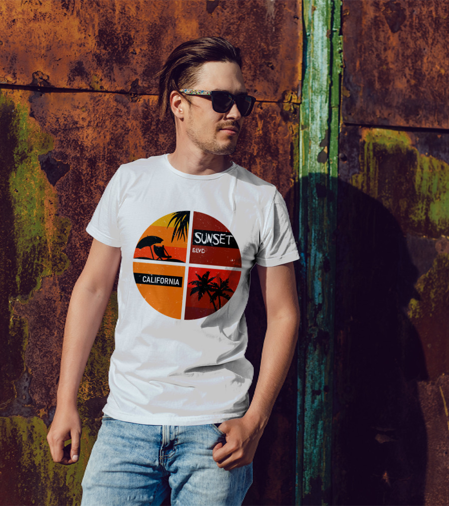 Sunset BLVD California Palm Trees And Beach Chair T-Shirt