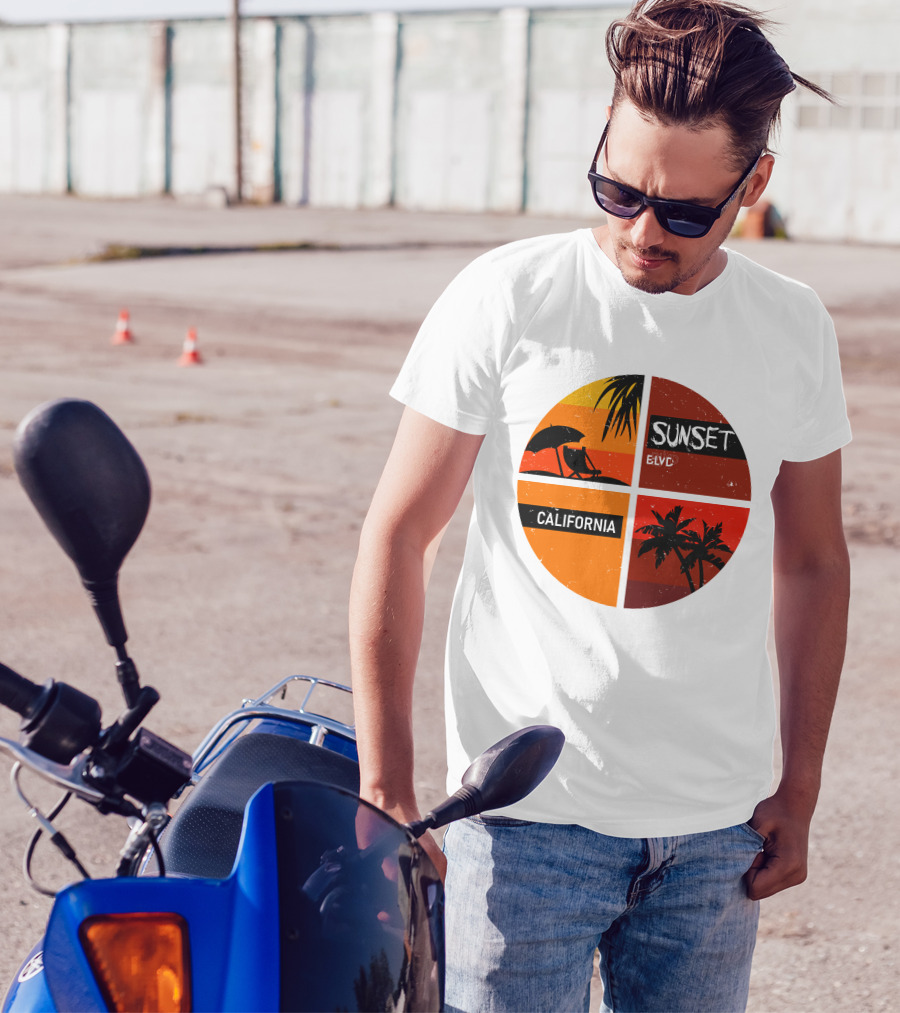 Sunset BLVD California Palm Trees And Beach Chair T-Shirt