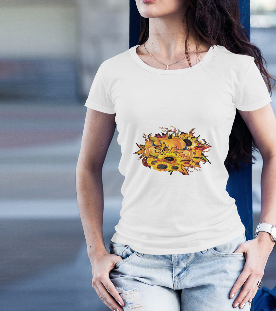 Thanksgiving Pumpkins Sunflower Fall Harvest Arrangement T-Shirt