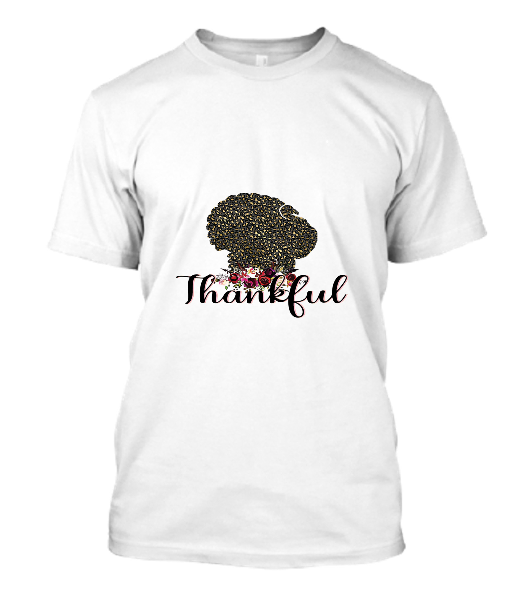Thankful Leopard Print Turkey With Floral Accents T-Shirt