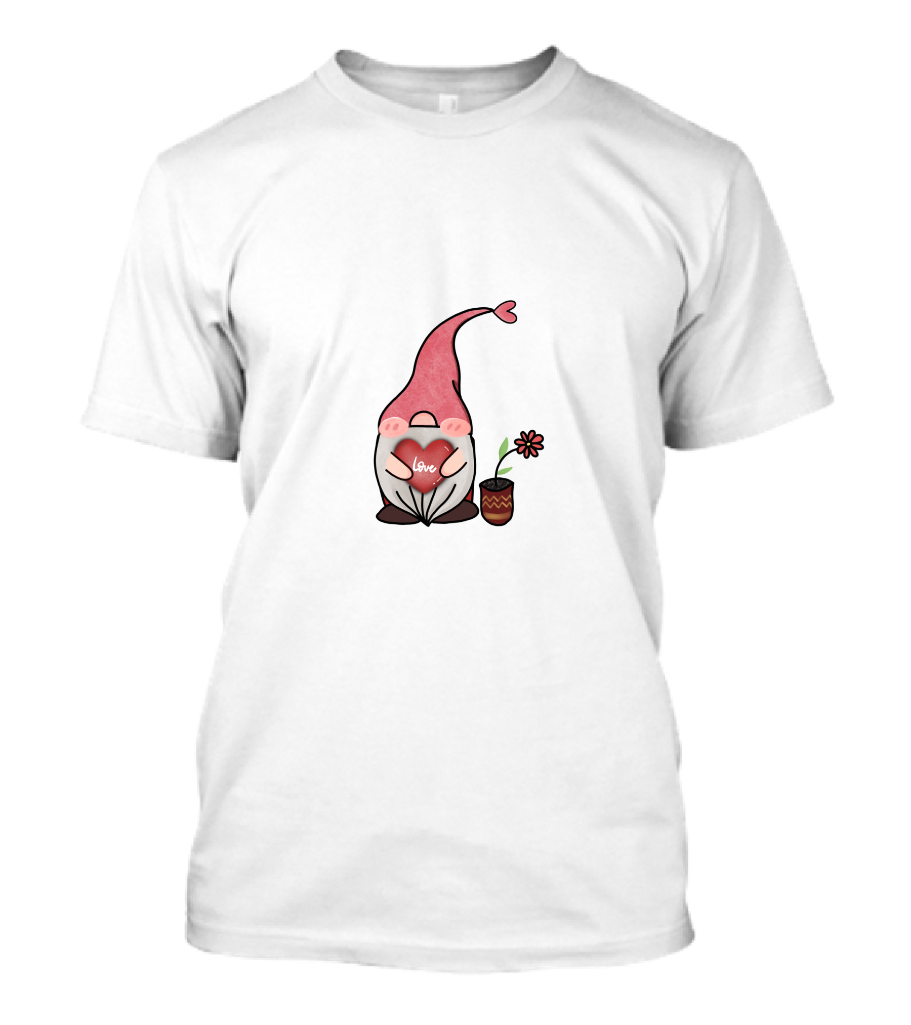 Love Heart Gnome With Flower Pot T-Shirt