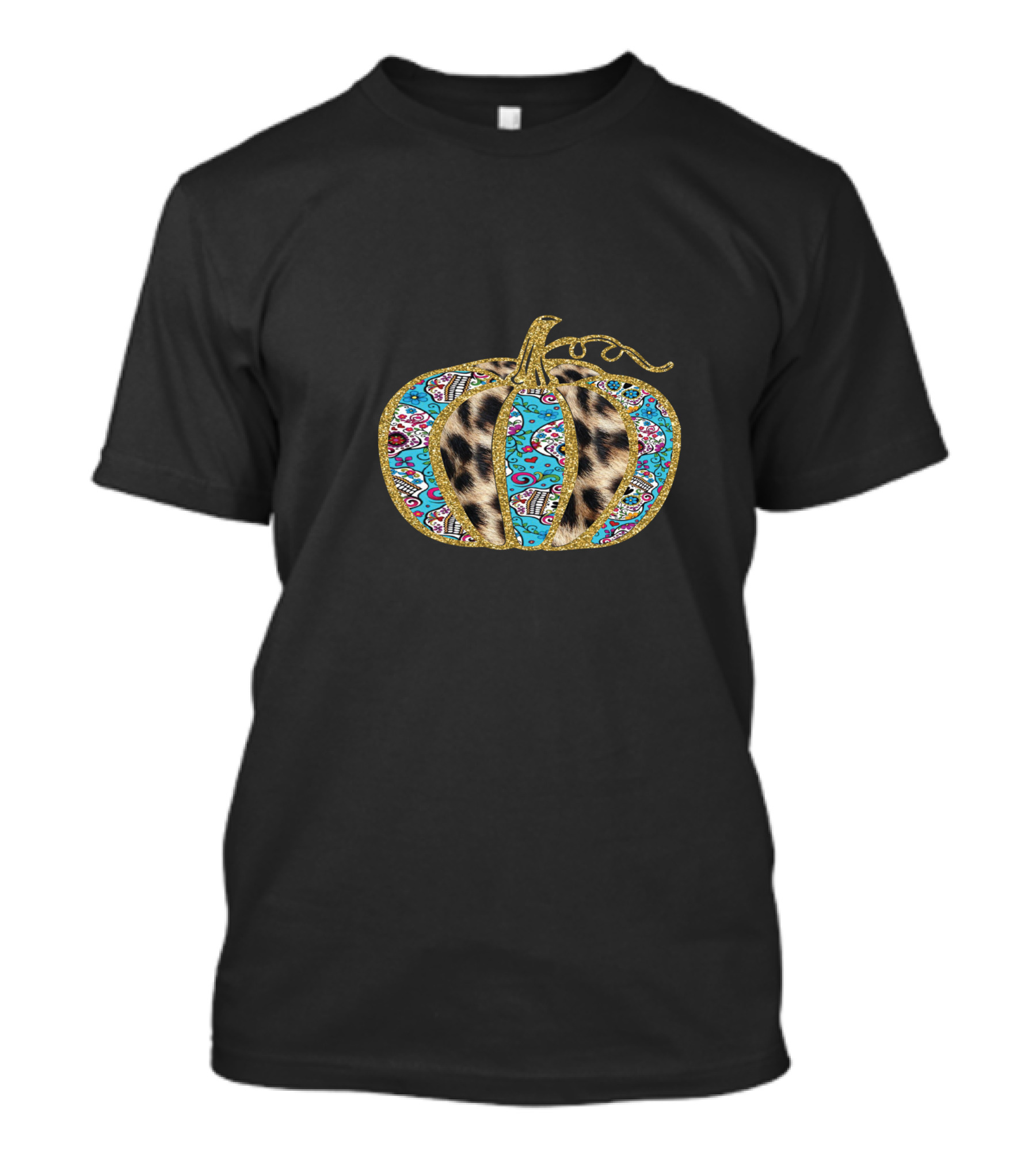 Leopard Turquoise Sugar Skull Pattern Pumpkin T-Shirt