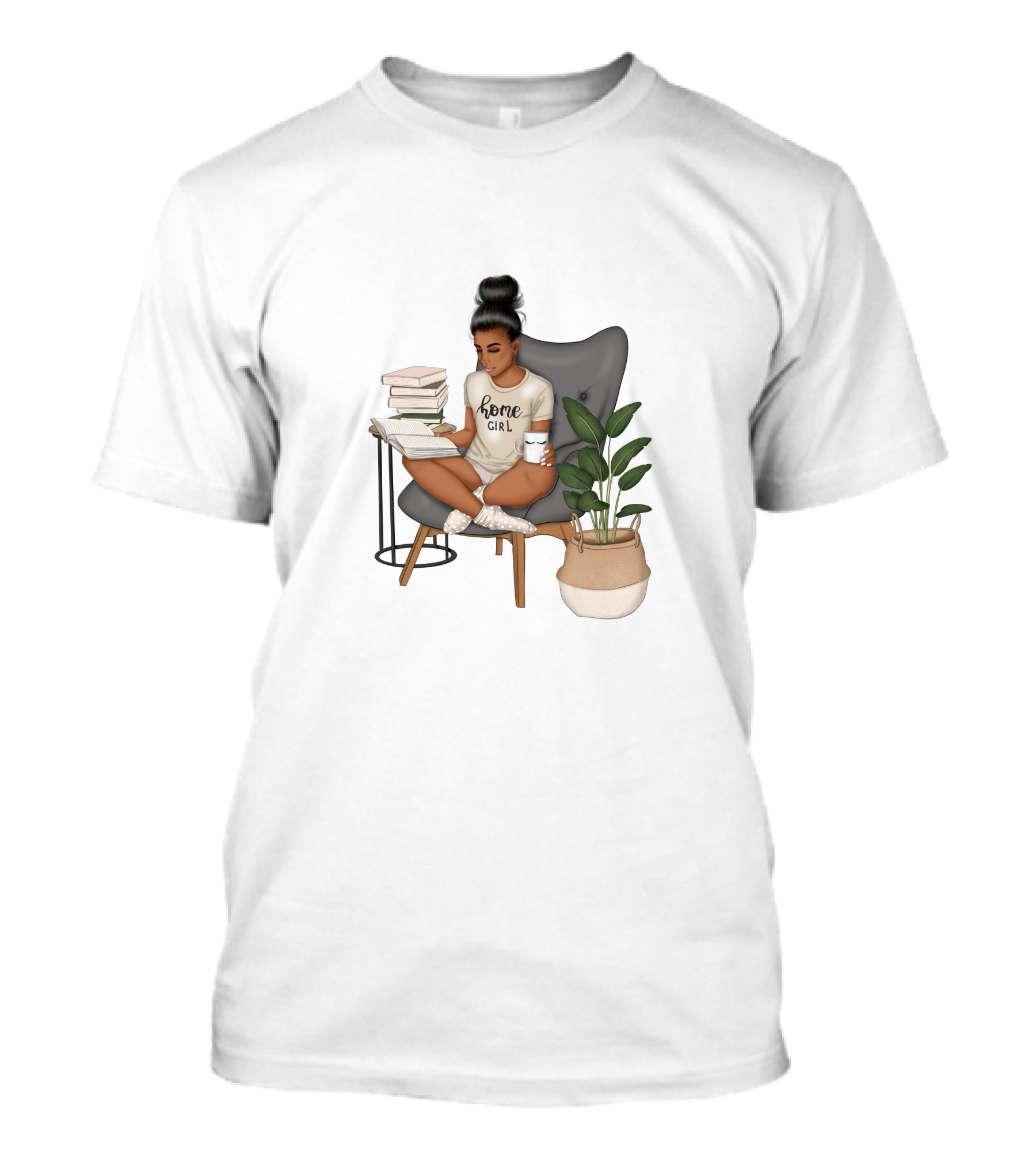 Home Girl Reading With Coffee And Plant T-Shirt