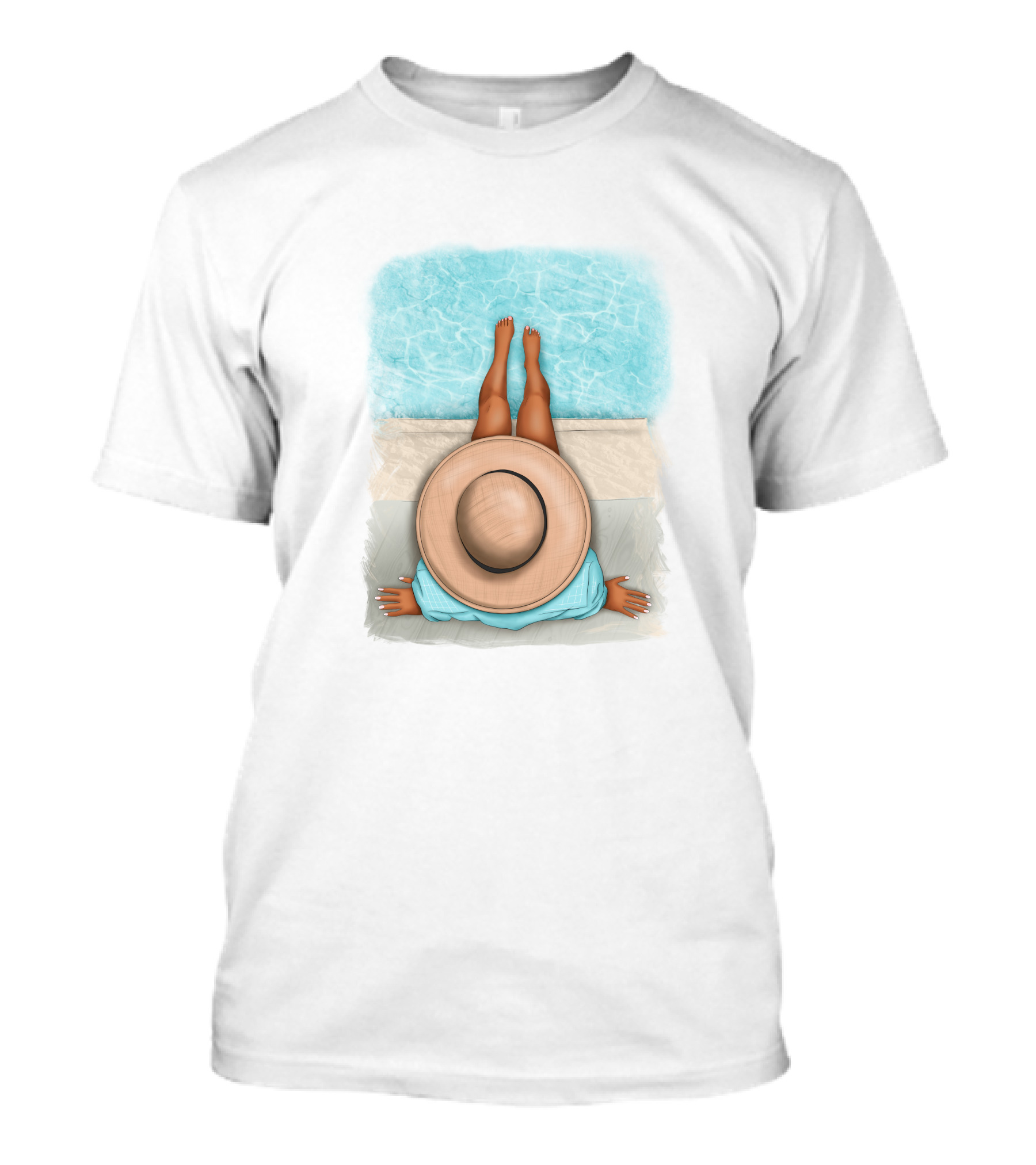 Afro Woman Relaxing By The Pool In Summer Hat T-Shirt