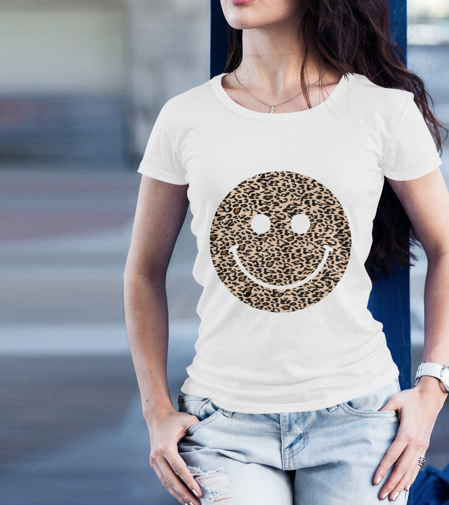Leopard Print Happy Face T-Shirt