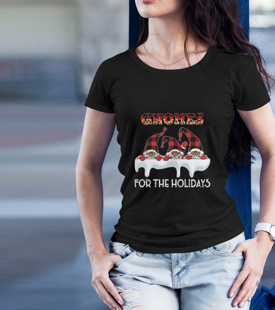 Gnomes For The Holidays Plaid Hat Christmas Cheer T-Shirt