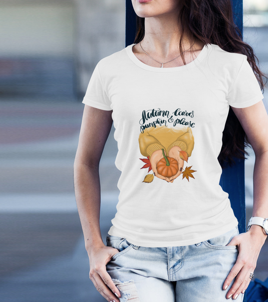 Autumn Leaves Pumpkin Please Cozy Fall Vibes T-Shirt