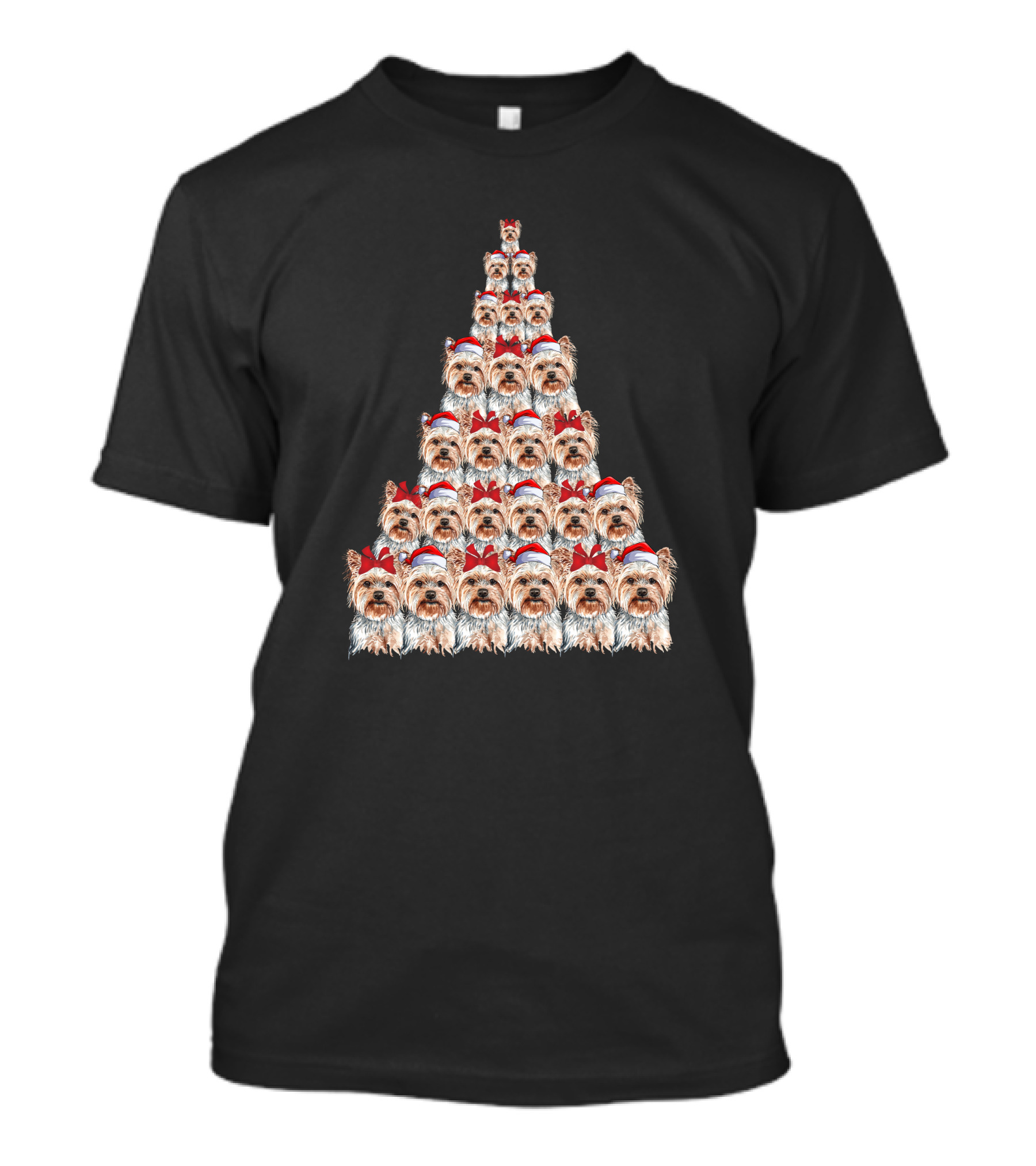 Christmas Yorkshire Terrier Santa Hat Tree T-Shirt