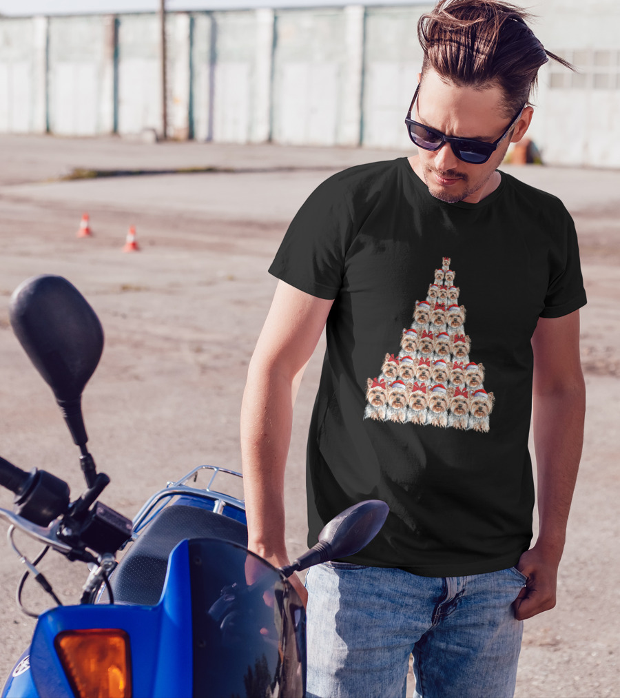 Christmas Yorkshire Terrier Santa Hat Tree T-Shirt