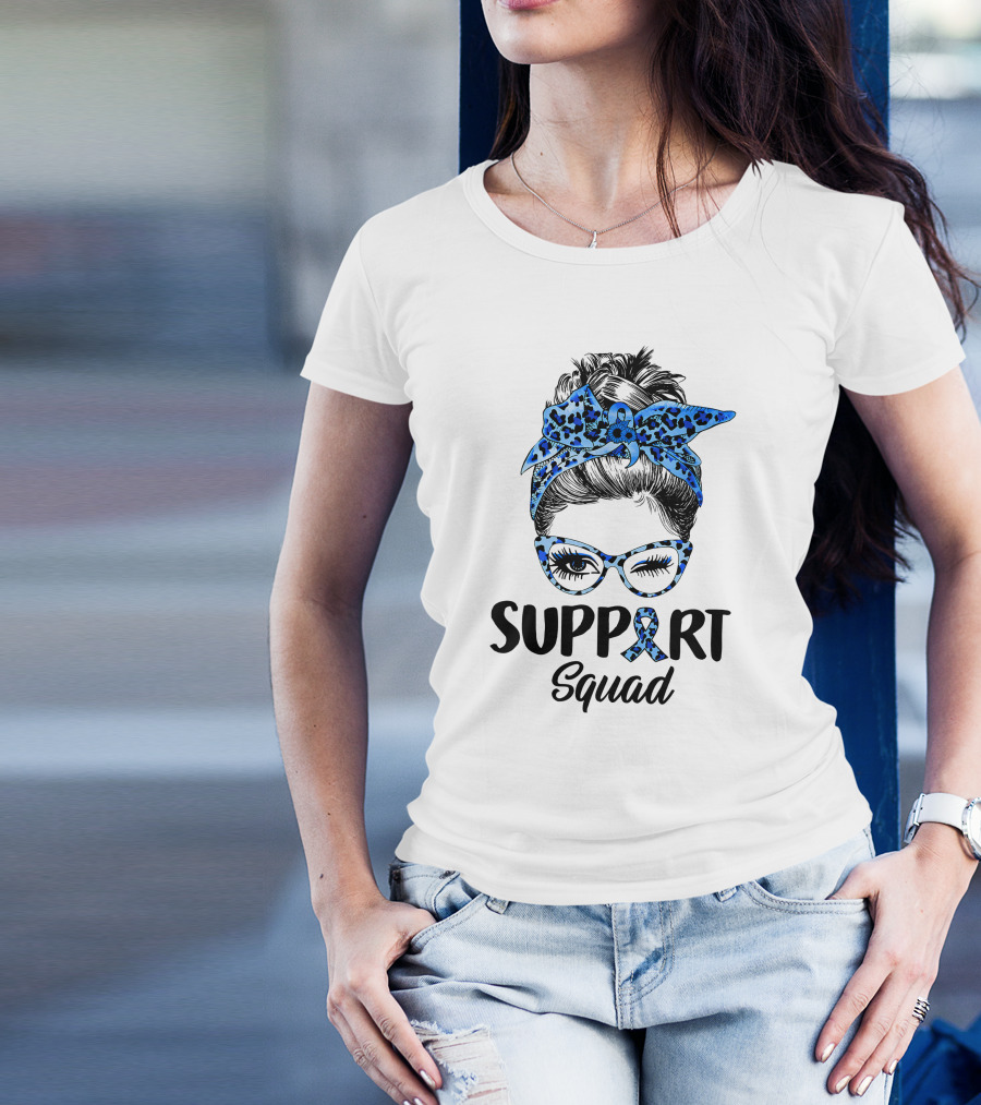 Messy Bun Support Squad Diabetes Awareness Ribbon Glasses And Bandana T-Shirt