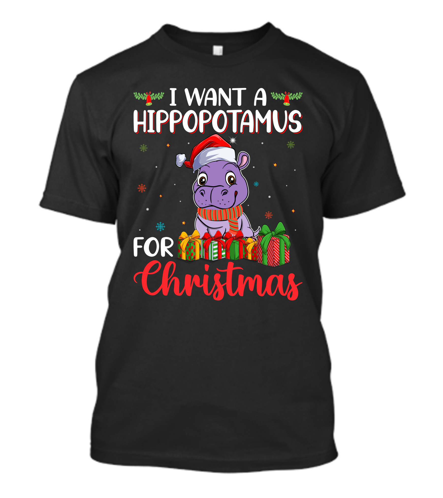 I Want A Hippopotamus For Christmas Santa Hat Present Boxes T-Shirt
