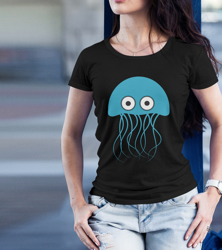 Cartoon Jellyfish Blue Eyes T-Shirt